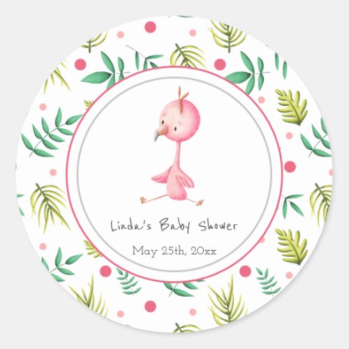 Flamingo Party Personalized Cute Baby Shower Classic Round Sticker