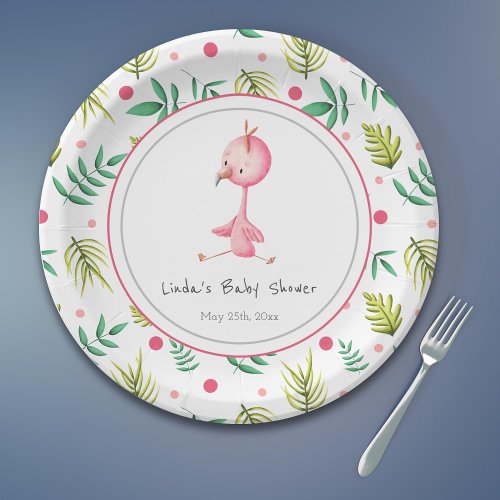 Flamingo Party Personalized Cute Baby Shower Paper Plates