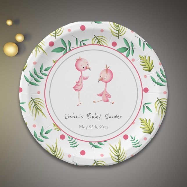 Flamingo Party Personalized Twins Baby Shower Paper Plates (Creator Uploaded)