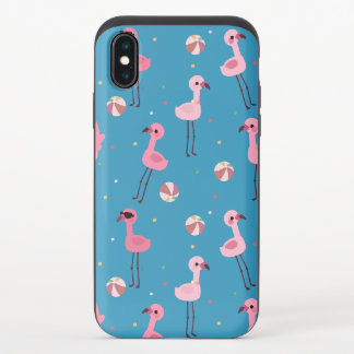 Flamingo Party - sky blue iPhone XS Slider Case