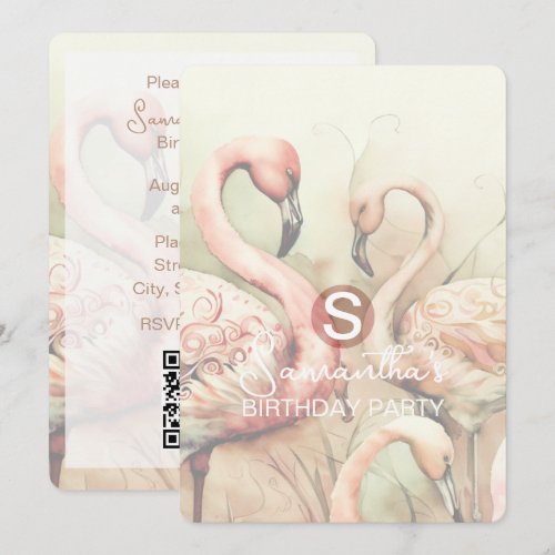 Flamingo Party Theme, QR Code, Custom Invitation