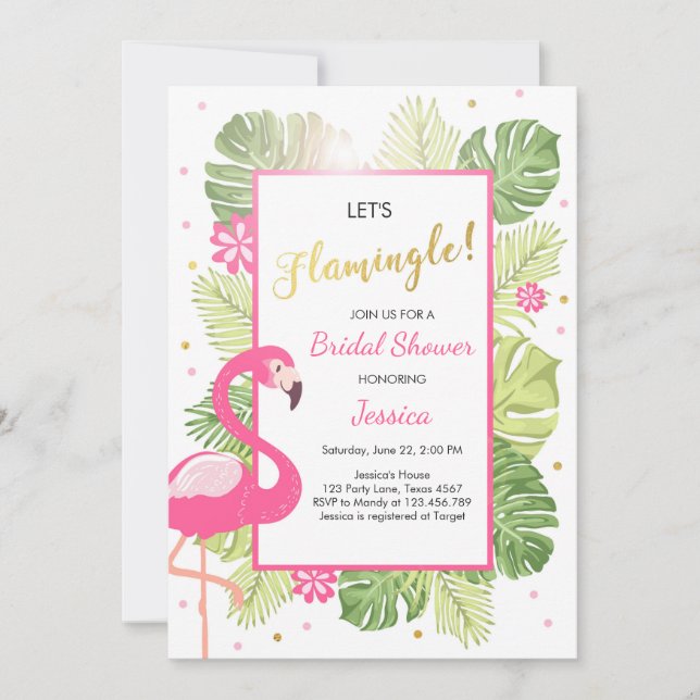 Flamingo party Tropical luau Bridal shower invite (Front)