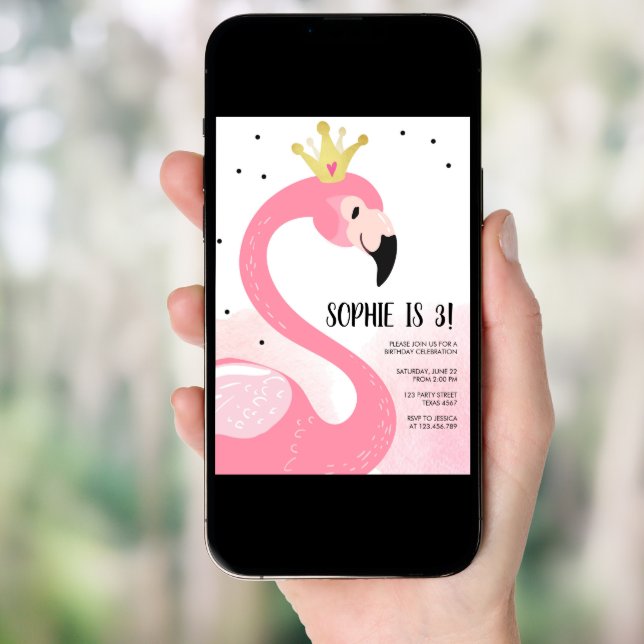 Flamingo party Tropical Pink Gold Girl Birthday Invitation (Front Digital)
