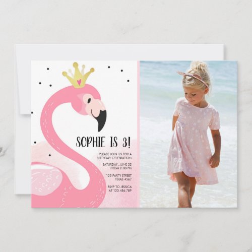 Flamingo party Tropical Pink Gold Girl Birthday Invitation