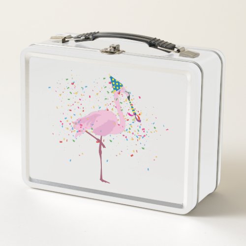 Flamingo Partying _ Animals at Birthday Party Metal Lunch Box