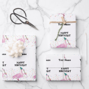 Flamingo Partying - Animals at Birthday Party Wrapping Paper Sheets