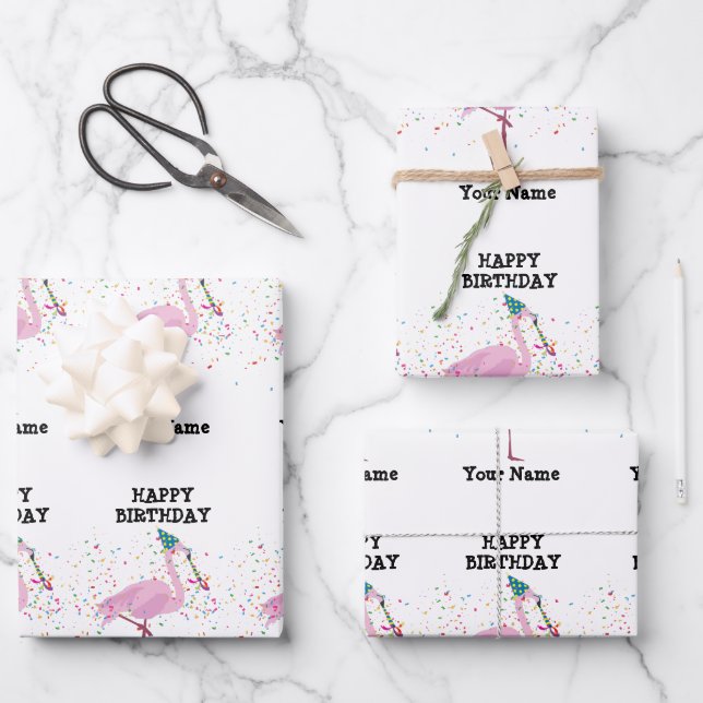 Flamingo Partying - Animals at Birthday Party  Wrapping Paper Sheets (Front)