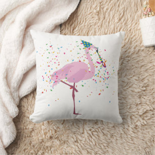 Flamingo Partying - Animals Having a Party Throw Pillow