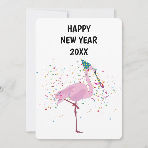 Flamingo Partying _ Animals Holiday New Years Card