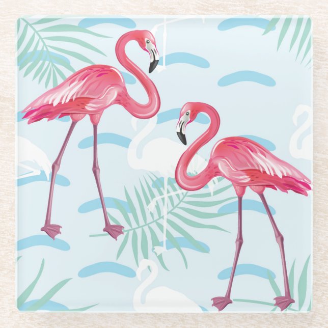 Flamingo Pattern 2 Glass Coaster (Front)