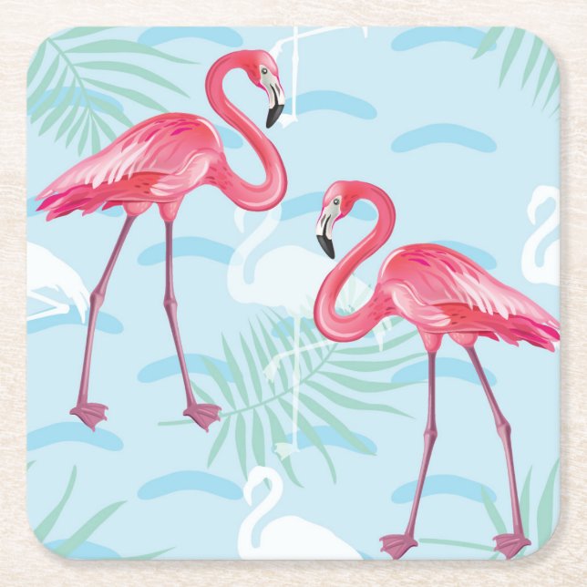 Flamingo Pattern 2 Square Paper Coaster (Front)