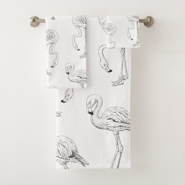 Flamingo pattern bath towel set (Insitu)