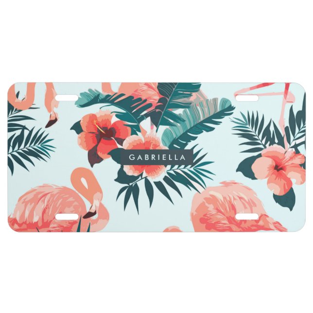 Flamingo Pattern License Plate (Front)
