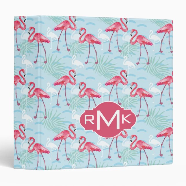 Flamingo Pattern | Monogram 3 Ring Binder (Front/Spine)