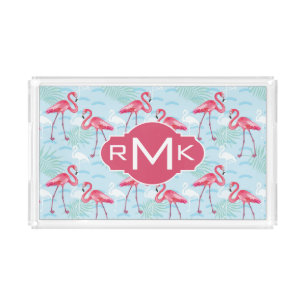 Flamingo Pattern   Monogram Acrylic Tray