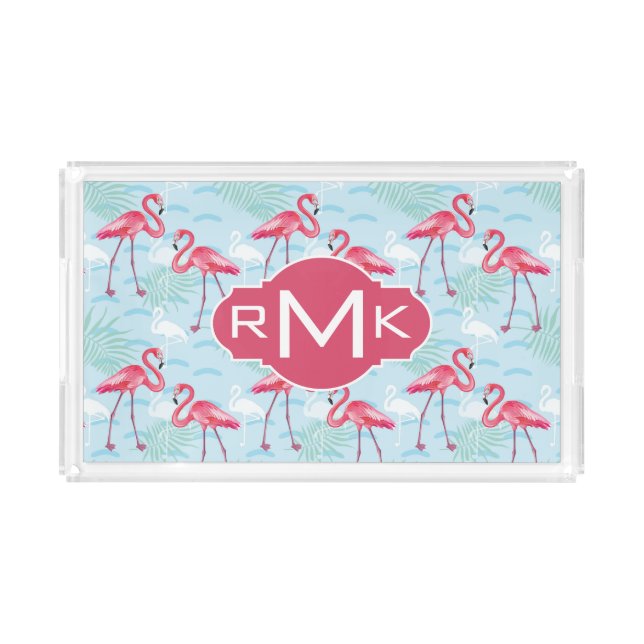 Flamingo Pattern | Monogram Acrylic Tray (Front)