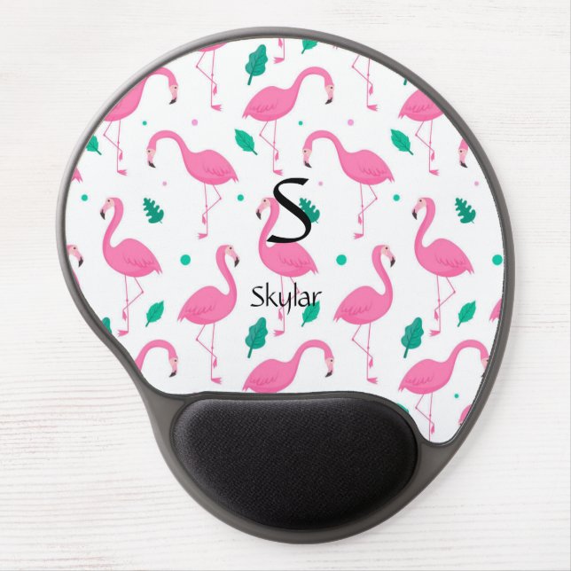 Flamingo pattern Monogram and Name Custom Gel Mouse Pad (Front)