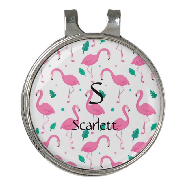 Flamingo pattern Monogram and Name Custom Golf Hat Clip (Front)