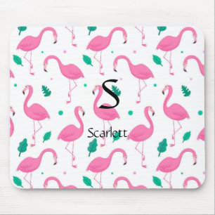 Flamingo pattern Monogram and Name Custom Mouse Pad