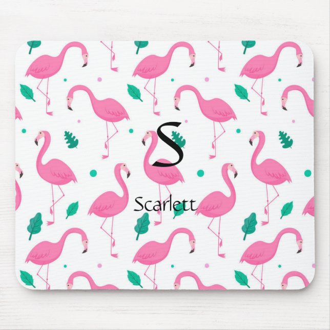 Flamingo pattern Monogram and Name Custom Mouse Pad (Front)