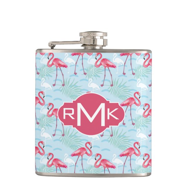 Flamingo Pattern | Monogram Flask (Front)