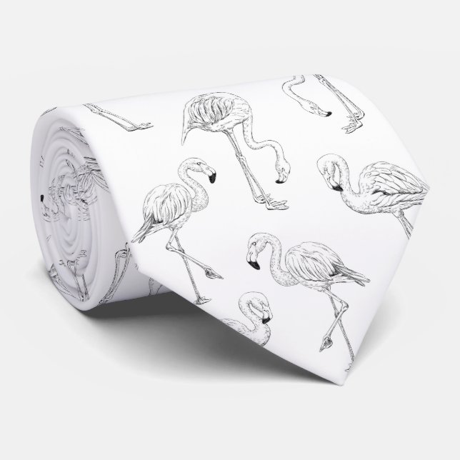 Flamingo pattern neck tie (Rolled)