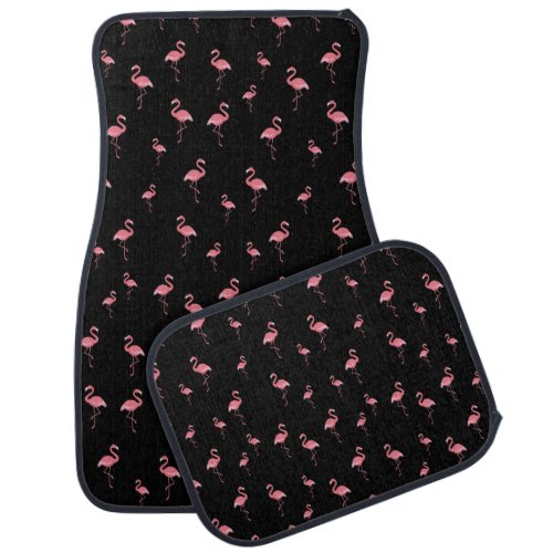 flamingo pattern on black car floor mat