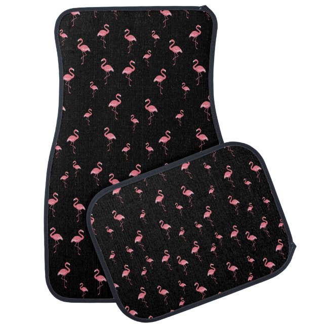flamingo pattern on black car floor mat (Set)