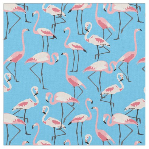 Flamingo Pattern on Summer Blue Fabric
