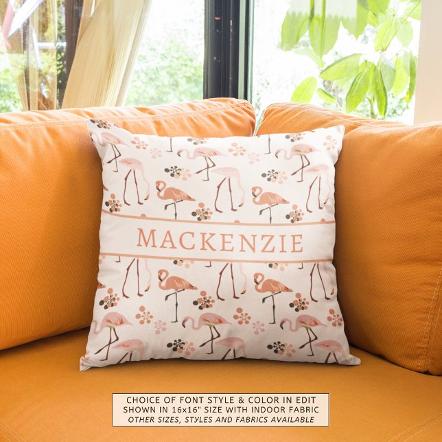 Flamingo Pattern Pink Coral Name Throw Pillow (Creator Uploaded)