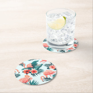 Flamingo Pattern Round Paper Coaster