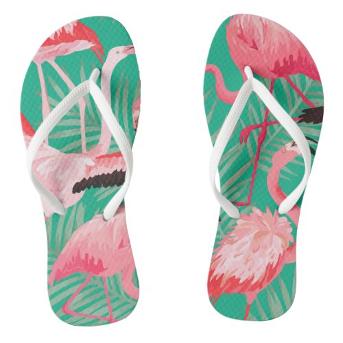 Flamingo Pattern Tropical Forest Flip Flops