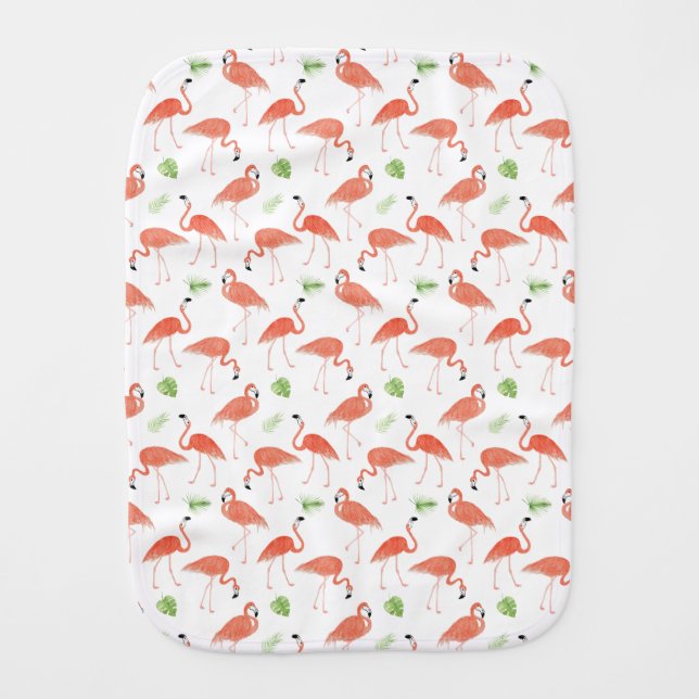 Flamingo Pattern Watercolor Burp Cloth (Front)