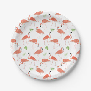 Flamingo Pattern Watercolor Paper Plate
