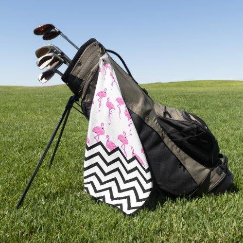 Flamingo Pattern with Chevron Stripes Golf Towel