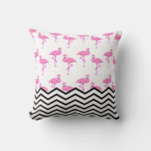 Flamingo Pattern with Chevron Stripes Throw Pillow