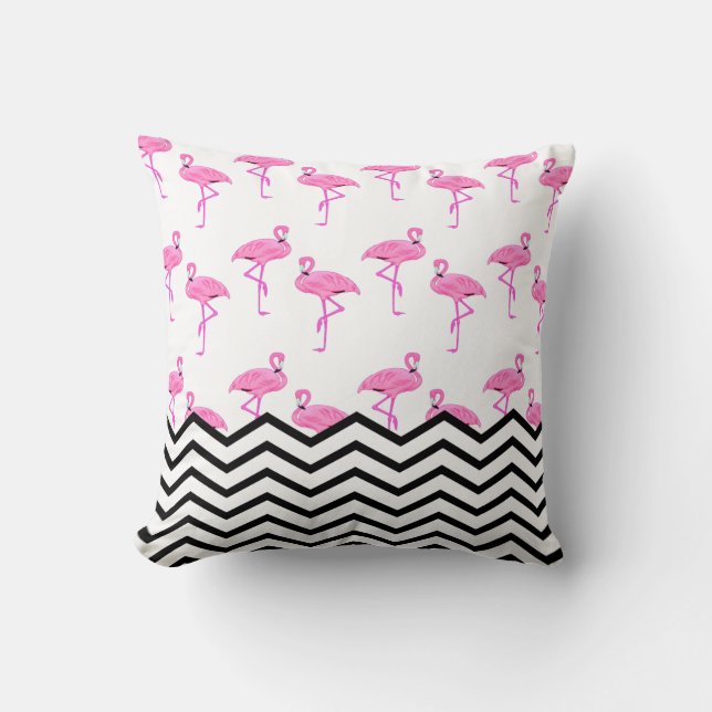 Flamingo Pattern with Chevron Stripes Throw Pillow (Front)