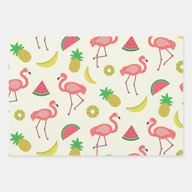 Flamingo Pattern with cute summer fruits  Wrapping Paper Sheets (Front)