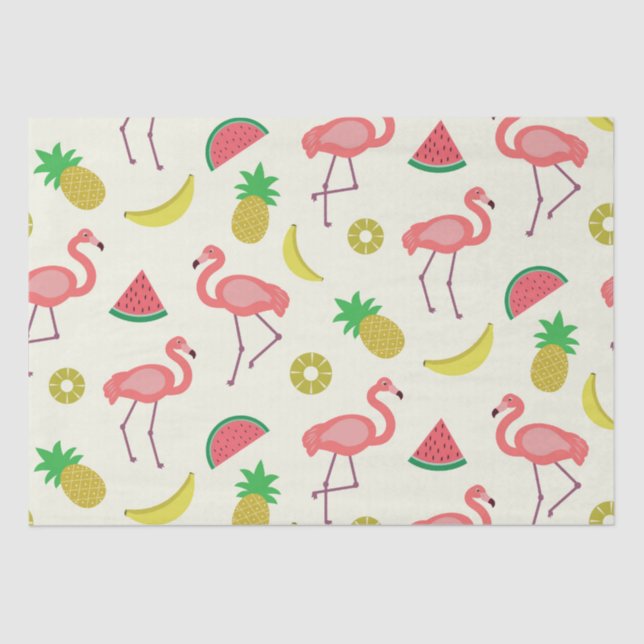 Flamingo Pattern with Watermelon and Pineapples  Tissue Paper (Front)