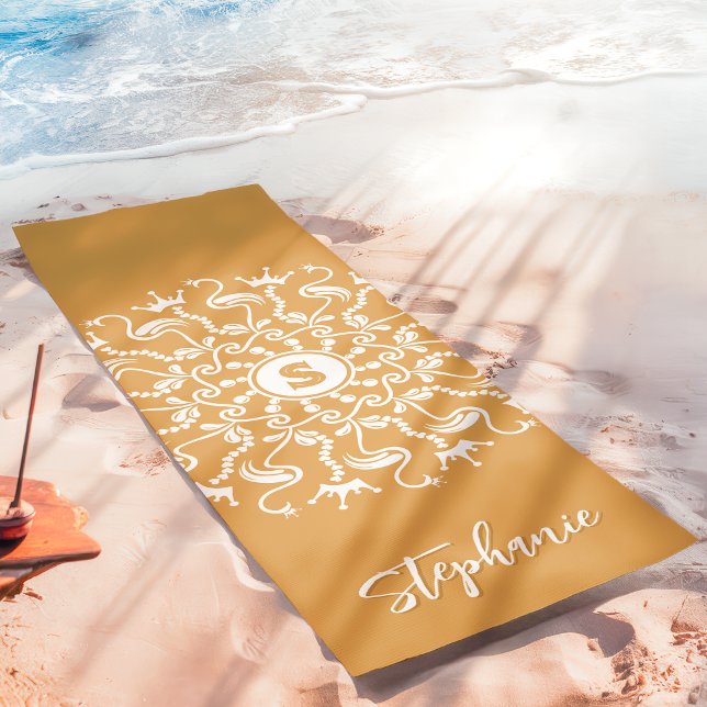 Flamingo Pearl Mandala Monogram Gold Peach Beachy Yoga Mat (Creator Uploaded)