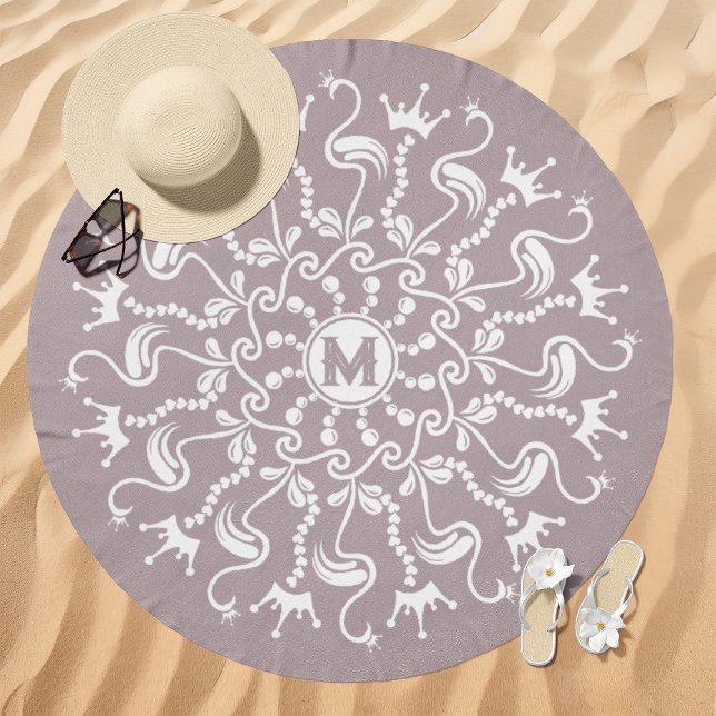 Flamingo Pearl Mandala Monogram Lavender Beach Towel (Creator Uploaded)
