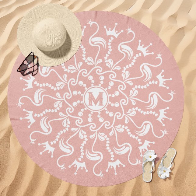 Flamingo Pearl Mandala Monogram Pink Beach Towel (Creator Uploaded)
