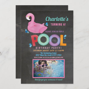 Flamingo Photo Pool Party Birthday Beach Float Invitation