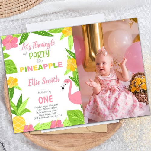 Flamingo  Pineapple Birthday Invitations w photo