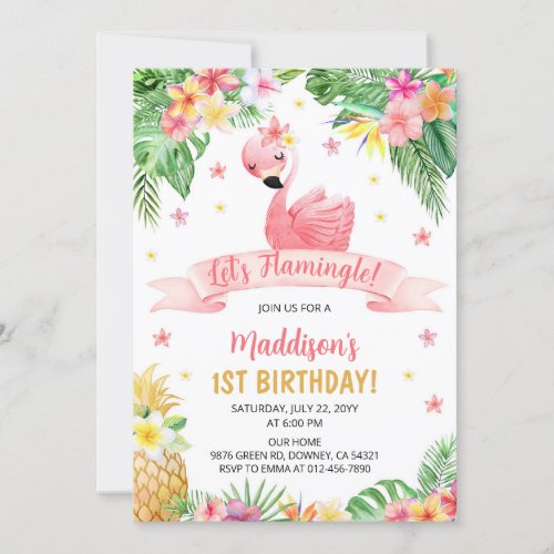 Flamingo Pineapple Birthday Party Birthday Invitation