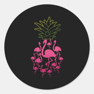 Flamingo Pineapple Cute Tropical Animal Fruit Girl Classic Round Sticker