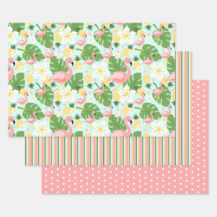 Flamingo, Pineapple, Monstera Tropical Wrapping Paper Sheets