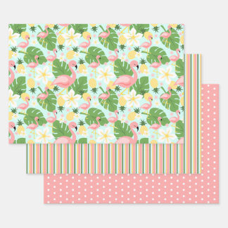 Flamingo, Pineapple, Monstera Tropical  Wrapping Paper Sheets