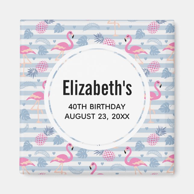 Flamingo & Pineapple Pattern Save the Date Magnet (Front)