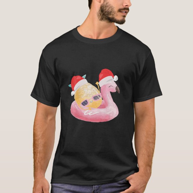 Flamingo Pineapple Xmas Pool Party Summer Christma T-Shirt (Front)